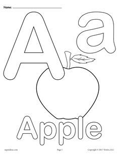 the letter a is for apple coloring page with letters and numbers to color on it