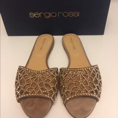 These Sandals Are Hot!!! I Saw These In The Store They Were The Last Pair And I Didn't Think Twice To Get Them. However I Am Size 7.5 In These And They Are A Small On Me. I Didn't Want To Take Them Out Of My Closet But I Know I Won't Be Able To Wear Them. Swarovski Crystals. These Are Gorgeous!! Brand New In Box Glamorous Evening Sandals With Flat Heel, Gold Leather Sandals With Rhinestones, Flat Heel Rhinestone Evening Sandals, Evening Flat Heel Sandals With Rhinestones, Flat Heel Rhinestone Sandals For Evening, Evening Flat Sandals With Rhinestones, Flat Heel Sandals With Rhinestones For Evening, Gold Embellished Leather Sandals, Embellished Gold Leather Sandals