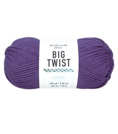 a ball of purple yarn with the words, big twist on it in front of a white