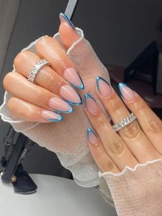 French Chrome Nails, Blue Chrome Nails, Chrome Nails Designs, Ballerina Nails, Chrome Nails