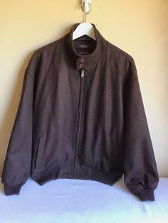 Vintage Nordstrom Mens Wool Brown Bomber Jacket Zip Up Long Sleeve Size Medium | eBay Brown Stand Collar Outerwear For Cold Weather, Fall Outerwear With Fleece Lining And Stand Collar, Casual Solid Outerwear With Fleece Lining, Classic Cotton Track Jacket For Winter, Classic Long Sleeve Windbreaker, Collared Winter Outdoor Outerwear, Fall Fleece Jacket With Stand Collar And Pockets, Collared Outdoor Winter Outerwear, Collared Winter Outerwear For Outdoor Use