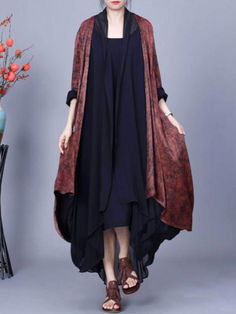 Styles: Elegant Material: 60% Gambiered Canton Gauze+40% Polyester Clothing Length: Ankle-Length Sleeve Length: Ninth Sleeve Decoration: Patchwork Pattern: Bicolor Season: Spring/Fall #cardigan #overcoat #plussize #gauze Fall Patchwork Cardigan For Layering, Long Patchwork Outerwear For Layering, Long Patchwork Cardigan For Layering, Long Patchwork Cardigan For Fall, Spring Open Front Patchwork Cardigan, Fall Patchwork Open Front Cardigan, Long Lagenlook Cardigan For Layering, Fall Cardigan, Kimono Design