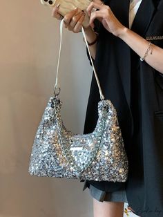 BirdinBag - Stylish Sequin Hobo Bag for Chic Decor Enthusiasts Party Satchel Baguette Bag With Removable Pouch, Party Baguette Satchel Bag With Removable Pouch, Party Baguette Bag With Removable Pouch Satchel, Trendy Hobo Bag With Removable Pouch For Party, Handheld Baguette Bag With Removable Pouch For Party, Party Shoulder Bag With Removable Pouch, Silver Shoulder Bag Satchel For Parties, Trendy Double Handle Party Shoulder Bag, Party Hobo Shoulder Bag With Adjustable Strap