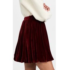 Rebecca Taylor Velveteen Mini Skirt New With Tags Size: 8 Color: Cranberry A Romantic Must-Have For Any Wardrobe, This Richly Colored Rebecca Taylor Skirt Is Crafted From Shimmery Velvet And Elaborately Pleated. It's Made Of Gorgeous, Soft, Luxourious Fabric. This Charming Velvet Mini Skirt Gathers At The Banded Waist. Banded Waist Super Soft Viscose Non-Stretch Velvet Allover Pleating Two Huge Pockets! Bubble Hem Super Soft, Satin-Like Lining Hook-And-Eye And Hidden Zip At Back Shell: 100% Visc Ariana Grande Skirt, Red Velvet Skirt, Velvet Skater Skirt, Velvet Mini Skirt, Bubble Hem, Velvet Skirt, Elegant Skirt, Hem Skirt, Stretch Velvet