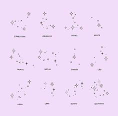 the stars are arranged in different sizes and shapes on a pink background with black ink