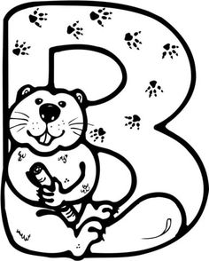 the letter b is for beaver with paw prints on it and an animal holding a fish