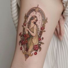 Exclusive Greek God Tattoo Files Porcelain Ivory Steel Tattoo, Women Greek Tattoos, Greek Muse Tattoo, Spine Tattoos For Women Sun And Moon, Fresh Vs Healed Tattoo, Fire Tattoos For Women, Gothic Tattoos For Women Dark Beauty, Muses Tattoo, Front Shin Tattoo For Women