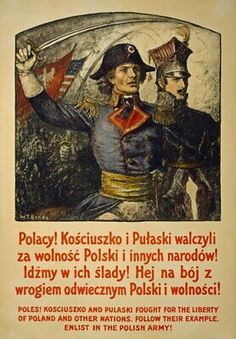 an old propaganda poster showing two men in uniforms holding swords and pointing to the sky