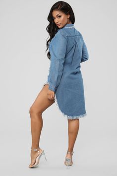 Dark Wash Denim Dress With Frayed Hem For Fall, Casual Denim Dress With Frayed Hem For Fall, Trendy Denim Shirt Dress For Fall, Fall Denim Dress With Frayed Hem And Long Sleeves, Fall Long Sleeve Denim Dress With Frayed Hem, Dark Wash Long Sleeve Shirt Dress For Summer, Long Sleeve Dark Wash Shirt Dress For Summer, Fitted Long Sleeve Denim Dress With Frayed Hem, Fall Denim Dresses With Frayed Hem