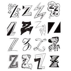 the letters and numbers are drawn in black ink on white paper, with different shapes