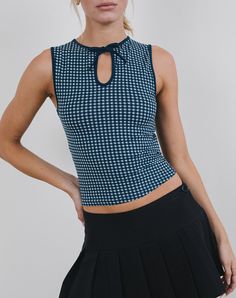 New In - Women's Fashion Clothing - Motel Rocks – motelrocks.com Navy Blue Top Outfit, Tie Outfit For Women, Bows Outfit, Vietnam Tailor, Tailored Tops, Tailor Clothes, Gingham Fashion, Gingham Top, Navy Blue Skirt