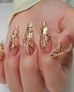 Golden Nails, Gold Nail Designs, Nails Gold, Gold Nail, Her Nails, Glam Nails, Nail It, Fancy Nails, Pretty Acrylic Nails