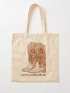 Christmas Tote Bags Diy, Tote Bag Art Painting, Painting Tote Bags, Bible Tote Bag, Painted Tote Bag, Western Tote Bags, Cowboy Like Me, Embroidery Boots, Fall Tote Bag