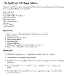 the best crock pot cheesy potatoes recipe is shown in this page, with instructions