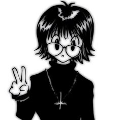 a drawing of a person with glasses and a peace sign in front of her face