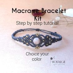 the macrame bracelet kit is shown with instructions to make it