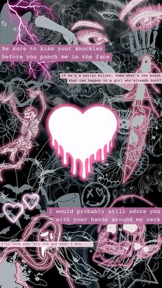 a poster with pink and black graffiti on it's face, in the shape of a heart