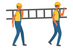 two construction workers carrying a ladder together