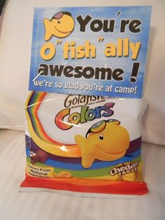 there is a sign that says you're o fish ally awesome we're so glad you're at camp