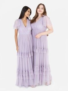 Great Shopping Anaya With Love Recycled Dusty Lilac Ruffle Maxi Dress With Keyhole Detail, Women's Dresses Dusty Lilac, Black Tie Party, Gathered Bodice, Ruffle Maxi Dress, Sheer Shorts, Minimalistic Style, Smart Casual Outfit, Blue Maxi, Tie Bow