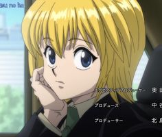 an anime character with blonde hair and blue eyes