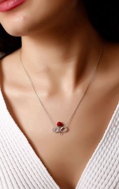 Silver Gold Red Rose Necklace, 925 Infinity Rose Necklace,  Handmade gifts, Christmas Jewelry, Personalized Gift for Mom, Unique Gifts Elegant Rose Red Flower Necklaces, Rose Red Necklace, Elegant Rose Red Flower Necklace, Gift Red Rose Necklaces, Red Flower Pendant Jewelry With Rose Design, Rose Necklace, Personalized Gifts For Mom, Christmas Jewelry, Red Gold