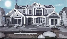 a drawing of a house in the snow