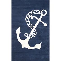 an anchor and chain on a blue rug