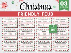 the christmas friendly fud game is shown in red, green and white