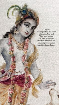 a watercolor painting of a woman with a bird in her hand and an inscription on the back