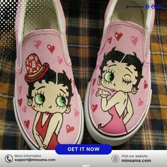 Betty Boop Cartoon Characters Singer Viii Art Gift For Lovers Custom Shoes Slip On Shoes 1930s Icon From Miosama. Unleash your wild side with these dynamic sneakers featuring an eye-catching dinosaur-themed print against a dark backdrop with vibrant floral accents. The high-quality construction and classic silhouette offer durability and timeless style. Ideal for the adventurous spirit, these shoes effortlessly transition from day to night. Celebrate individuality and strength with this unique addition to any shoe collection—a testament to bold, expressive fashion. #betty boop #cartoon character #art gift #Shoes #Miosama Painted Canvas Shoes, Diy Sneakers, Girl Cartoon Characters, Betty Boop Cartoon, Funky Shoes, Hand Painted Shoes, Custom Vans, Children Shoes, Swag Shoes