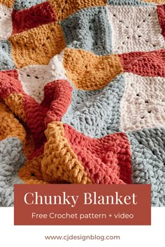 a crocheted blanket with the text chunk blanket free crochet pattern video