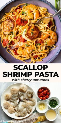 shrimp pasta with cherry tomatoes and parmesan cheese