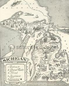 an old map shows the location of michigan and its surrounding towns, as well as other places