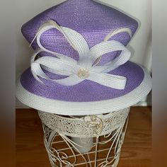 Questions? Leave A Comment Below! Fitted Lavender Hat For Spring, Fitted Lavender Hats For Spring, Fitted Purple Hat For Spring, Lavender Fitted Hat For Spring, Lavender Mini Hat For Summer, Adjustable Lavender Hat With Curved Brim, Purple Adjustable Church Hat, Lavender Fitted Hat With Curved Brim, Lilac Fascinator Hats