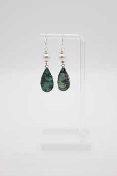 Silver Abalone Teardrop Pearl Earrings