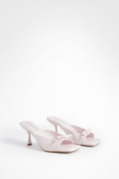 Womens Bow Detail Heeled Mules - Pink - 10 - Looking for summer-style inspo? We are so obsessed with these dreamy heeled sandals—ideal for summer, these versatile shoes open with a strap over the foot and around the ankle. The heel can vary in size, but they will elongate the legs by adding height whichever pair you pick. Hit refresh on your summer footwear with our versatile range of heeled sandals, available in colors, patterns and fabrics to add the finishing touches to any outfit. We've got Summer Footwear, Versatile Shoes, White Sandals Heels, White Heels, Dream Shoes, Shoe Obsession, Heeled Sandals, Shoe Game, Bow Detail