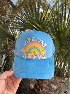 Adjustable closure Mesh detail Screen printed Can be printed on other color hats - see options in colors! *all hats are final sale* Preppy Hats, Preppy Hat, Rhinestone Patterns, Bright Colors Fashion, Jesus Clothes, Rainbow House, Love Like Jesus, Vsco Girl, Preppy Aesthetic