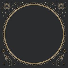 a black and gold circular frame with stars in the sky on a dark background illustration