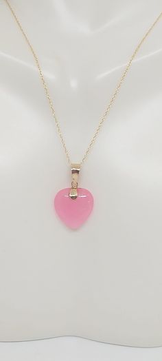 Heart PINK Jade 14k Solid Yellow Gold Charm / Pendant / Necklace 18 Inches 14k ROPE Yellow Gold Chain. Pink JADE Heart LOVER. Product Info: - Heart Stone: Jade. - Stone Color: Pink. - Heart Measures: 13x13mm Pink Jade (Small)                                - Pendant measures: 22x13mm - Metal: 14k - Chain Length: 18 Inches 14k ROPE Chain. - Nice Gift Box Included. Pink 14k Gold Jewelry With Heart Charm, 14k Gold Pink Jewelry With Heart Charm, Pink Heart-shaped 14k Gold Jewelry, Pink 14k Gold Heart Jewelry, Pink 14k Gold Pendant Necklace, Pink 14k Gold Heart Cut Jewelry, Pink 14k Gold Necklace For Valentine's Day, Pink Heart Cut 14k Gold Jewelry, Pink Jade