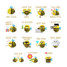 the bee stickers are designed to look like they have different faces and body parts