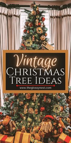 a christmas tree with presents under it and the words vintage christmas tree ideas on top