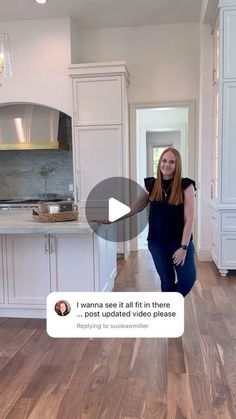 a woman standing in a kitchen next to an oven and counter top with the text, i wanna see it all in its there post - up video release