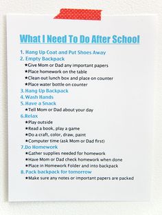 what i need to do after school poster hanging on the wall in front of a door