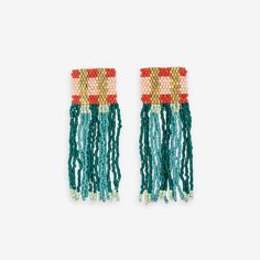 Ava Crossing Colorblock Beaded Fringe Earrings Teal + Poppy SHORT FRINGE Holiday Party Accessories, Modern Preppy, Boho Twists, Bead Fringe, Beaded Fringe Earrings, Human Hands, Drop Dead, Holiday Earring, Christmas Stocking Stuffers