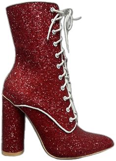 Party Lace-up Boots With Red Sole, Party Boots With Red Sole And Lace-up Design, Red Sparkly Shoes, White Lace Boots, Pointy Boots, Sparkly Shoes, Capes For Women, Red Glitter, Heel Boots