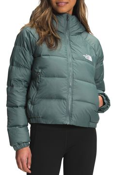 This slightly cropped puffer jacket warmed with 550-fill-power down is lightweight and offers wet-weather protection. 21" length (size Medium) Durable water-repellent (DWR) finish Lined, with down fill 100% nylon Machine wash, tumble dry Imported Certified to the Responsible Down Standard (RDS) by Control Union North Face Hydrenalite, The North Face Puffer, Down Winter Coats, Warm Winter Jackets, Cropped Puffer Jacket, Transition Outfits, Green Hoodie, Drawstring Hoodie, North Face Women