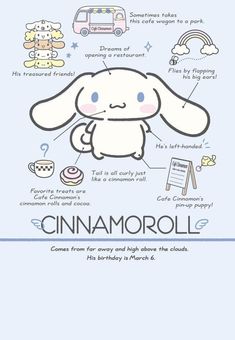 a cartoon bunny with the words cinnamon roll written below it