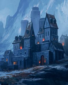 an image of a fantasy castle in the mountains