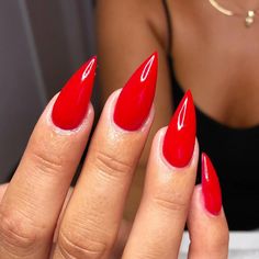 Red Pointy Nails Stilettos, Short Red Stiletto Nails, Red Stilletos Nails, Pointy Red Nails, Red Pointy Nails, Almondetto Nails, Stiletto Nails Short